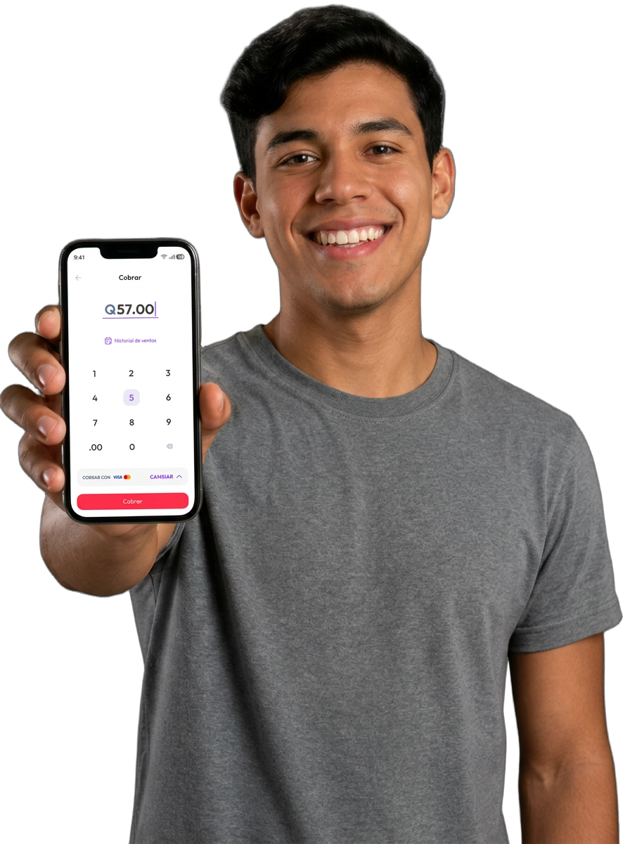 Persona mostrando la pantalla de cobro de la app yayo
